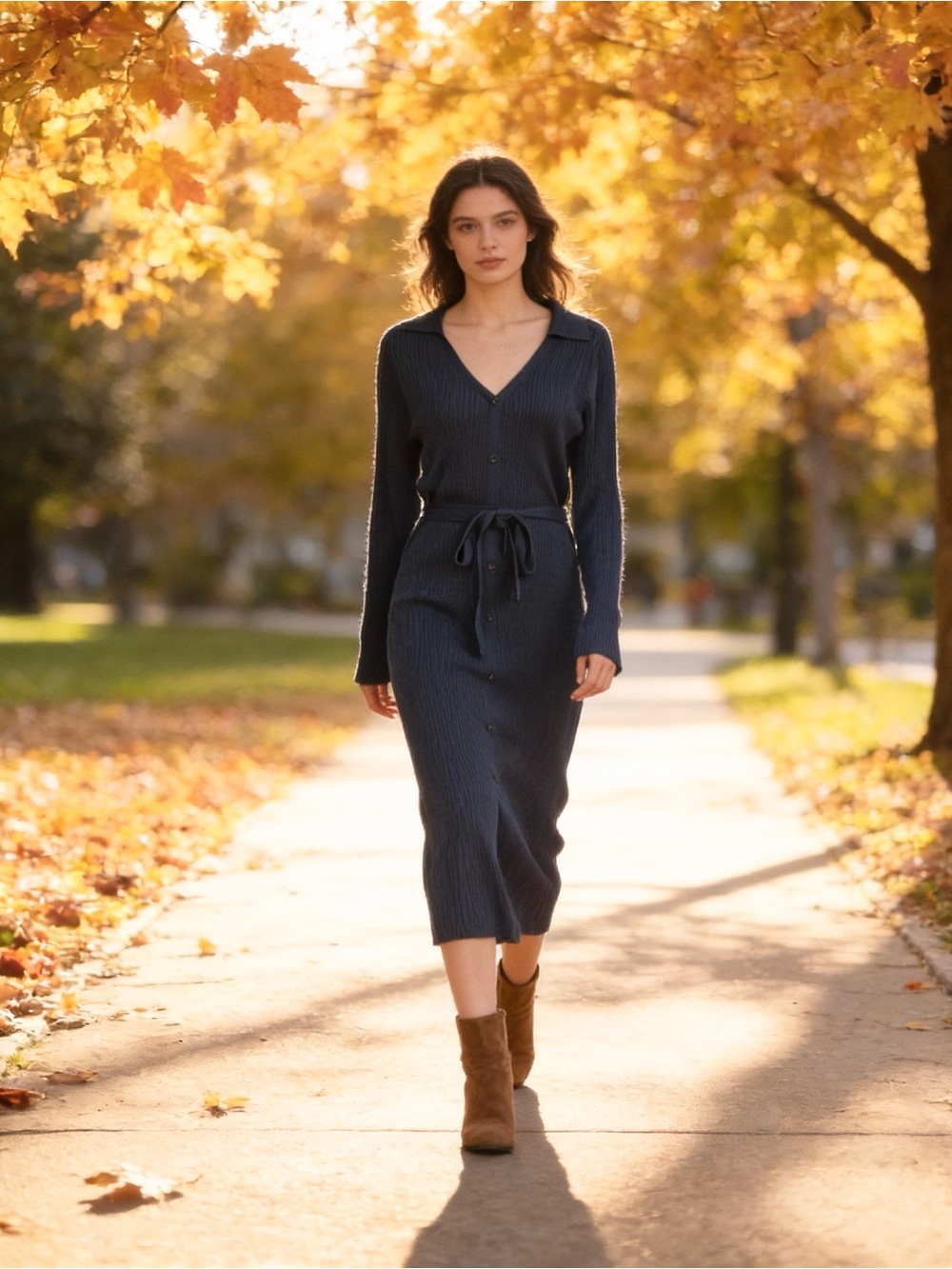 NWT Fortune + Ivy Stitch Fix Blue Ribbed Midi Sweater Dress Large Preppy Fall